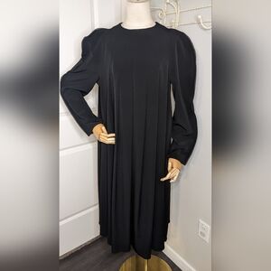 Vintage Loraine Beauchamp Elegant Black Dress Long Sleeve Pleated Union SZ S